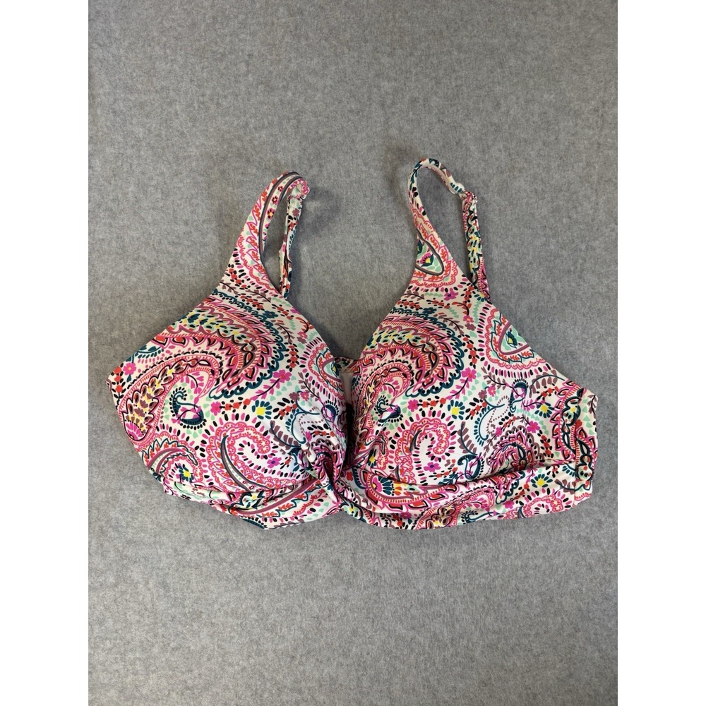 Aqua Couture Bikini Top XL Paisley Boho Festival Retro Coquette Pink Swim Beach